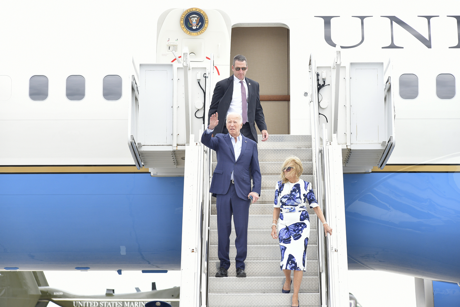 July 4 - President Joe Biden and Dr. Jill Biden arrive at Francis S. Gabreski Airport in Westhampton on Air Force One en route to a couple of fundraisers in East Hampton on June 29.  DANA SHAW