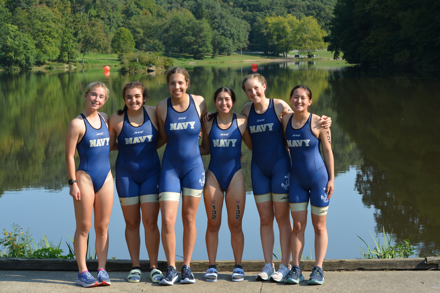 Dylan Cashin, far left, with the Navy women's triathlon team.   REAGAN QUILTY