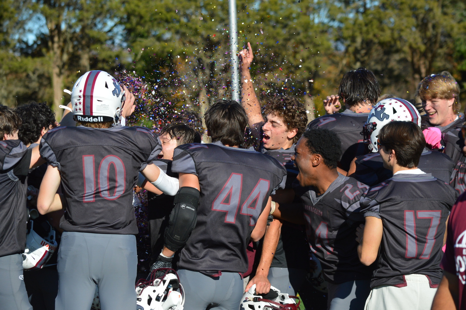 November 7 -  The Bonackers celebrate their win over Eastport-South Manor that subsequently clinched their first playoff spot in nearly 10 years.  GAVIN MENU