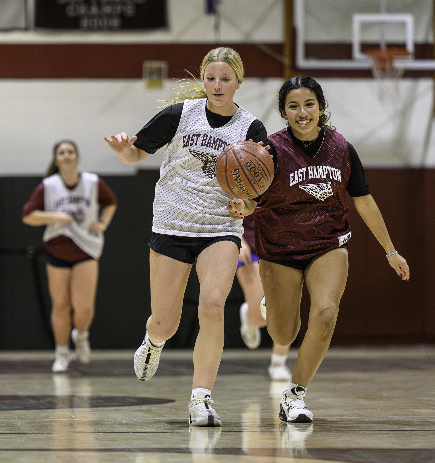 Lydia Rowan being chased down by Emily Hurtado in practice on Monday. MARIANNE BARNETT