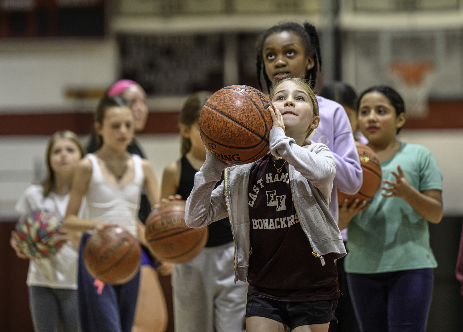 The East Hampton varsity girls basketball team held a clinic for third- and fourth-graders on Monday night.   MARIANNE BARNETT