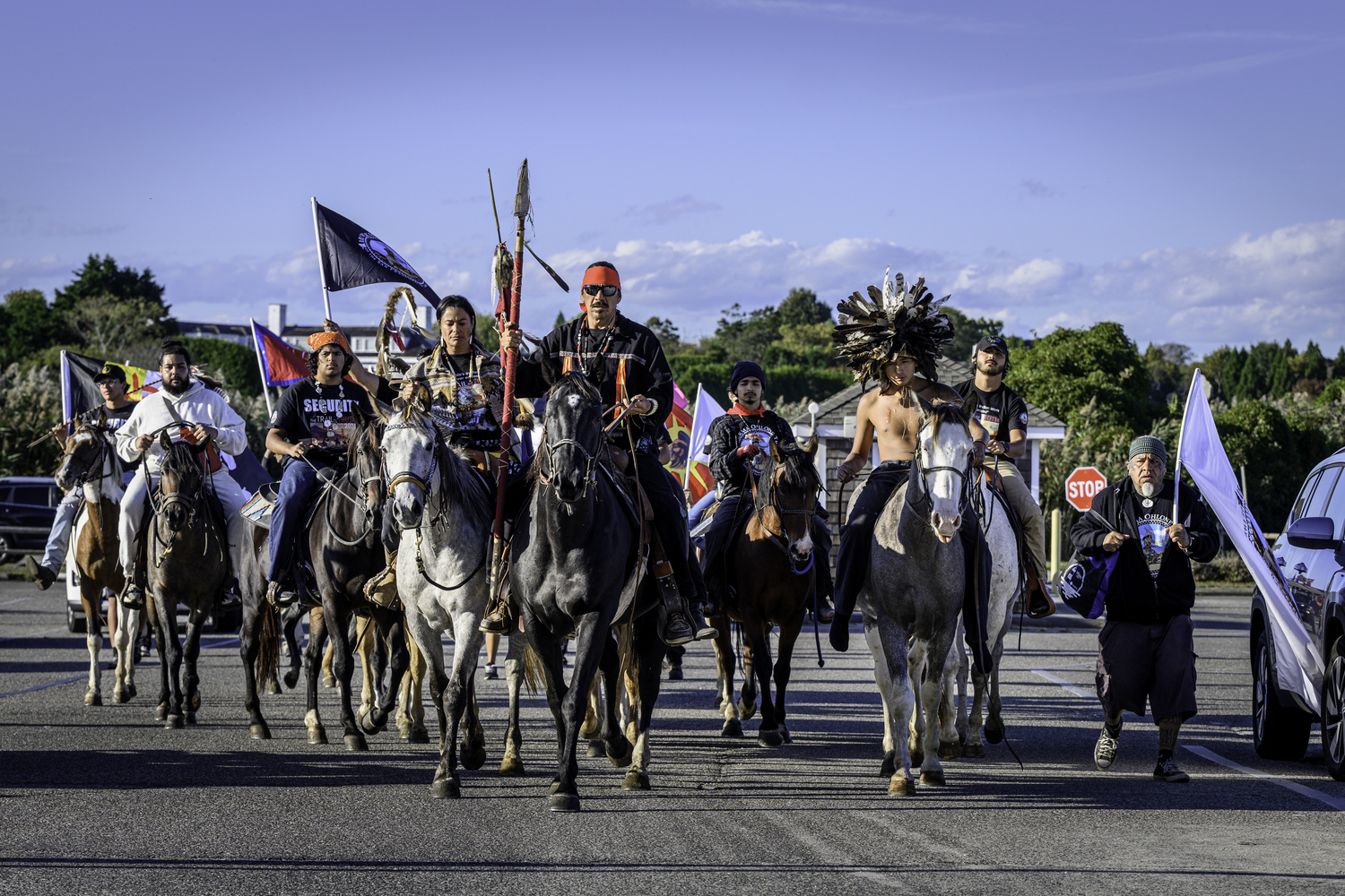 October 10 - The Shinnecock Nation welcomed and hosted a delegation of horseback riders and supporters from various tribes across the country on the Trail of Truth, a 90-day journey across the United States that began in early August and is scheduled to conclude when the group arrives in Washington, D.C., on October 14, Indigenous Peoples’ Day.  MARIANNE BARNETT