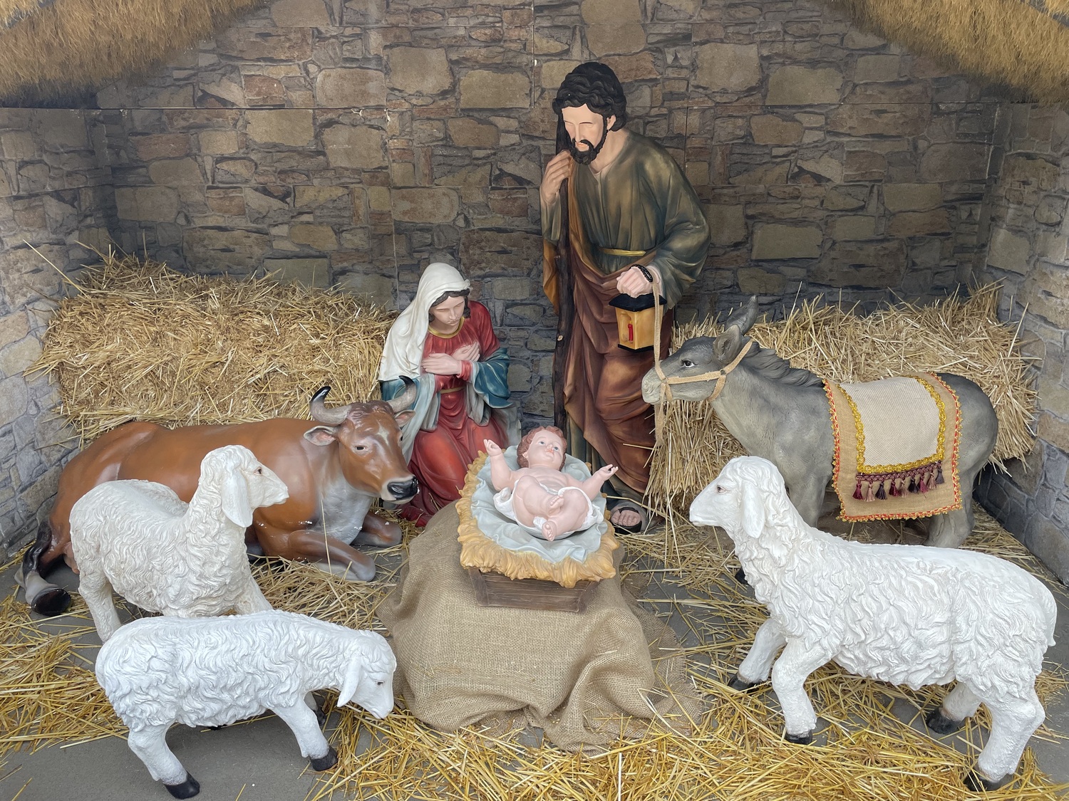 A handcrafted nativity scene--also known as a 