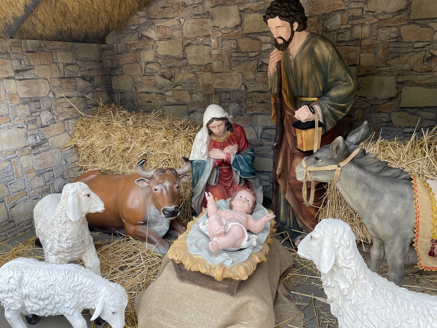 A handcrafted nativity scene--also known as a 