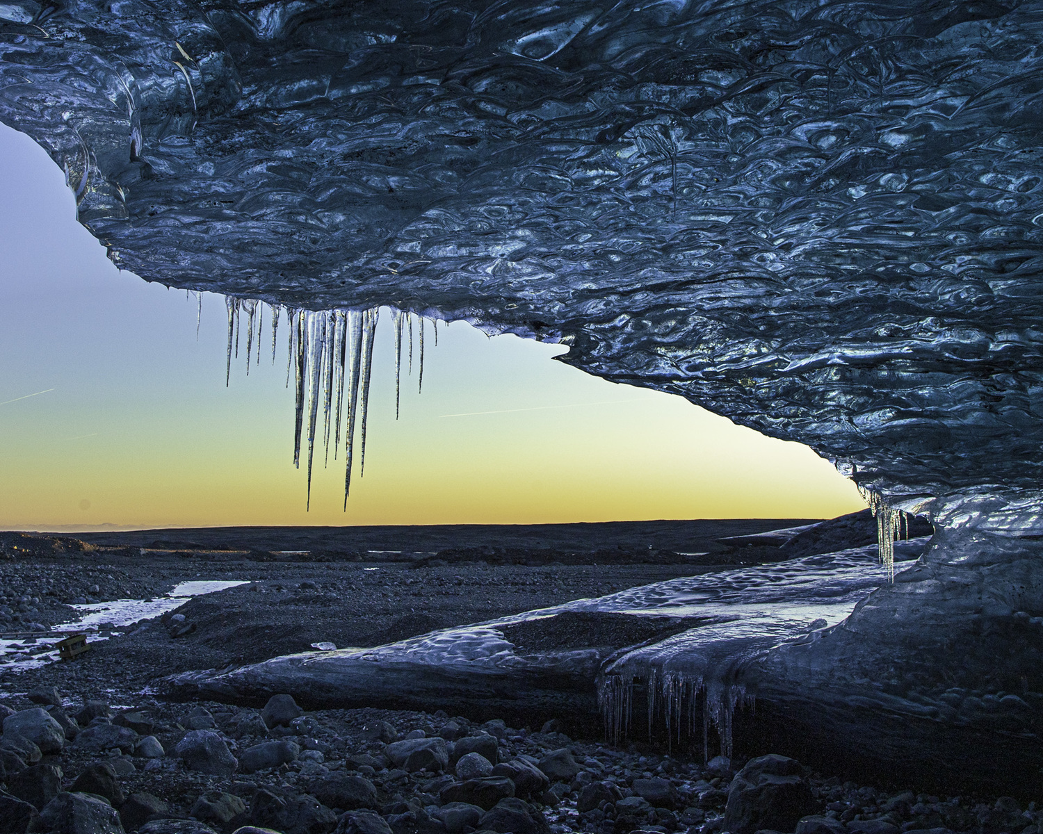 A cave in the Jokulsalon area on a guided tour.