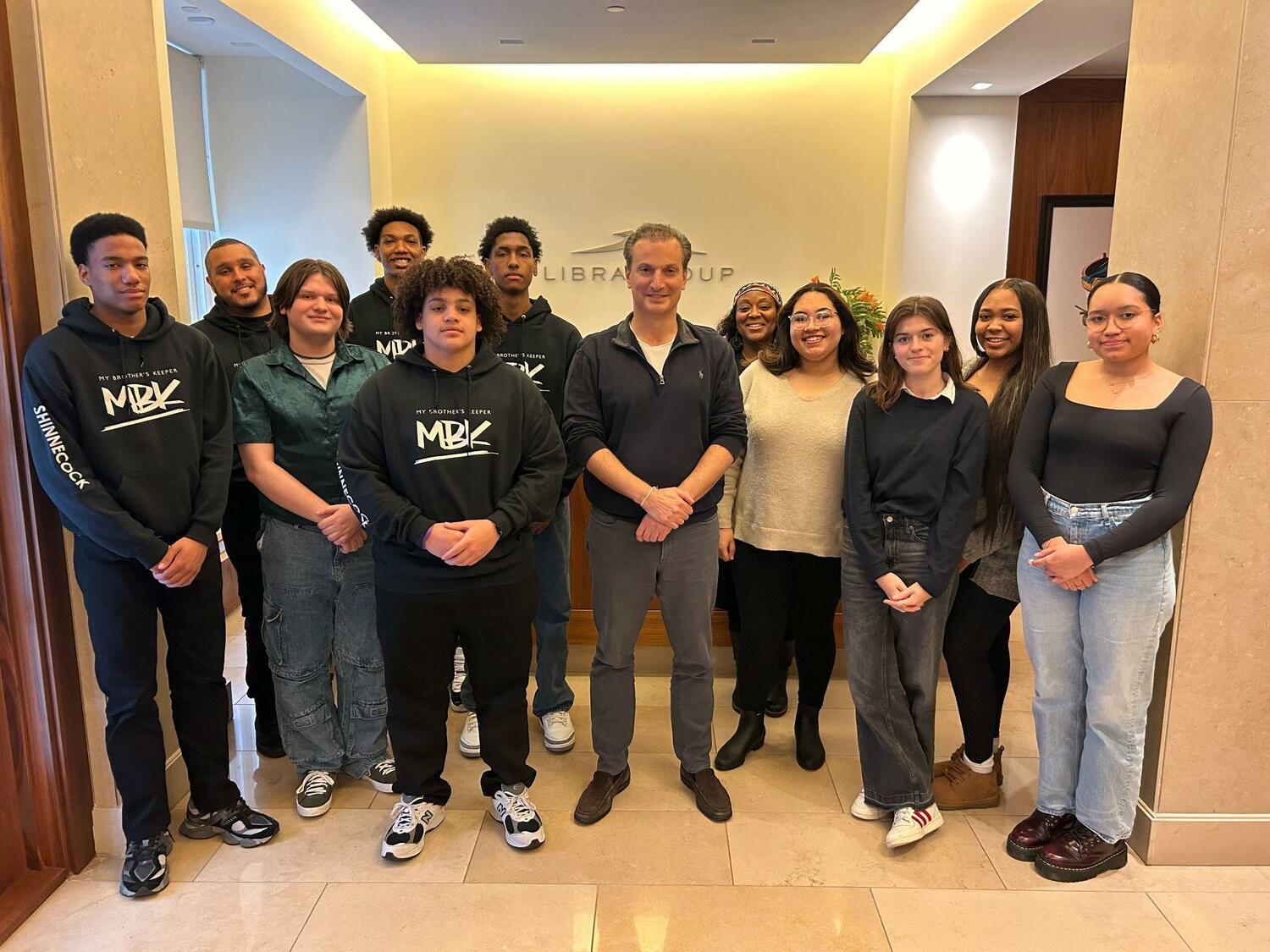 My Brother’s Keeper and Black Girl Magic clubs visit the Libra Group in New York City to meet Executive Chairman George Logothetis, who sits on the Board of Directors of Barack Obama’s My Brother’s Keeper Alliance. The two groups also participated in workshops on public speaking, networking and personal branding. COURTESY SHAWN SMITH