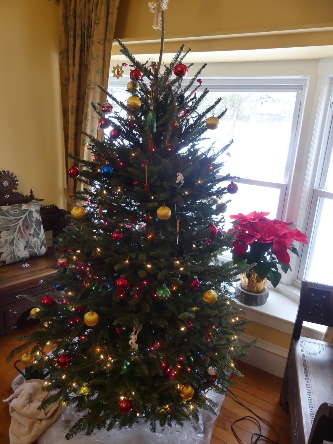 Fresh cut from upstate New York, the decked out (but to be flocked) Hampton Gardener 2024 Christmas tree. Kept watered, it will stay in the house until just after the New Year. Using over a quart of water a day it’s also the most natural humidifier I know. ANDREW MESSINGER