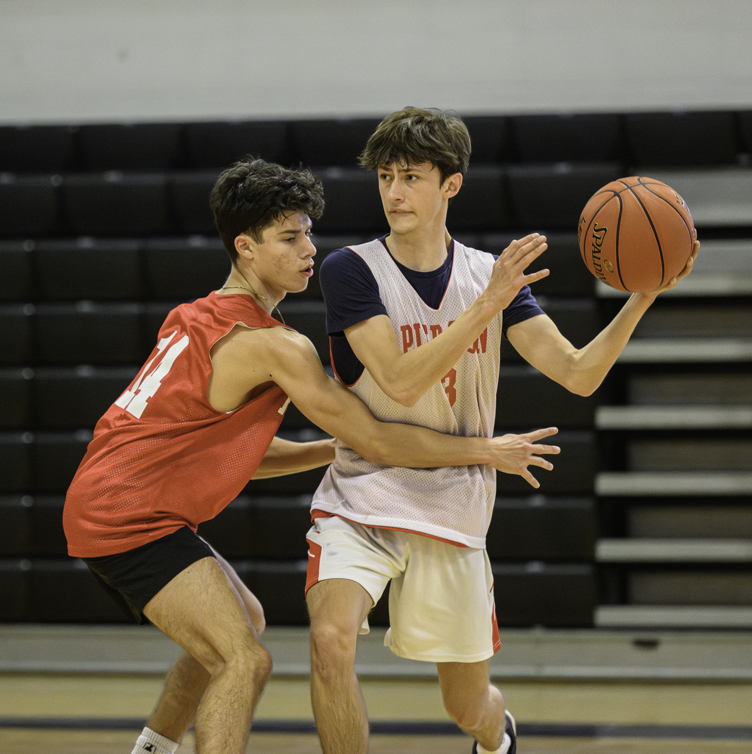 Casey Finelli covers Ewan Shannon in practice on Saturday morning.   MARIANNE BARNETT