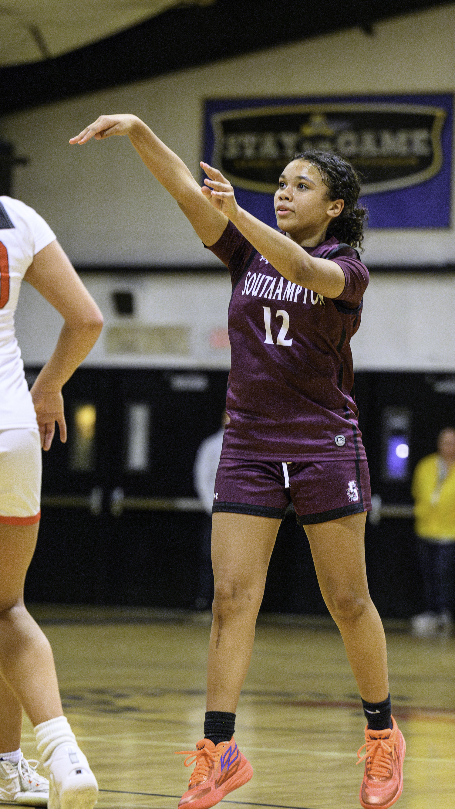 Southampton senior Mya Halsey shoots a three-pointer.  MARIANNE BARNETT