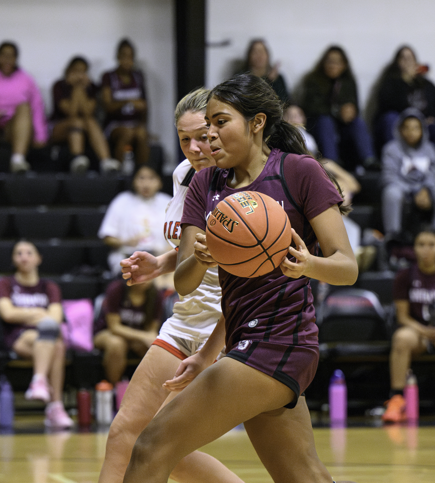 Southampton sophomore Melanie Feliciano races the ball down the court on a fast break.  MARIANNE BARNETT