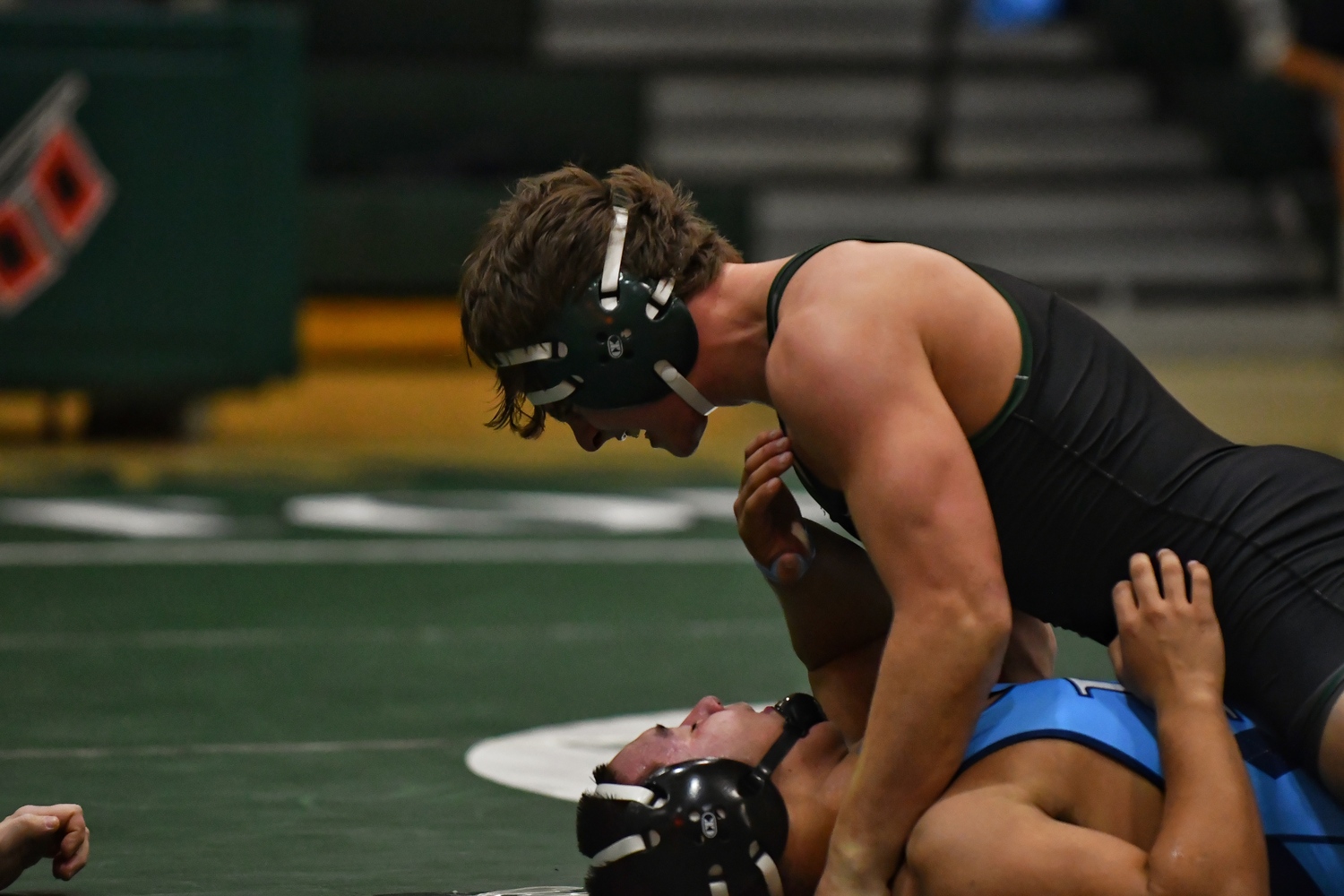 Westhampton Beach sophomore Andrew Lewis clinched the match over Rocky Point with a pin of Christian Romero.   JEFF CANGELOSI