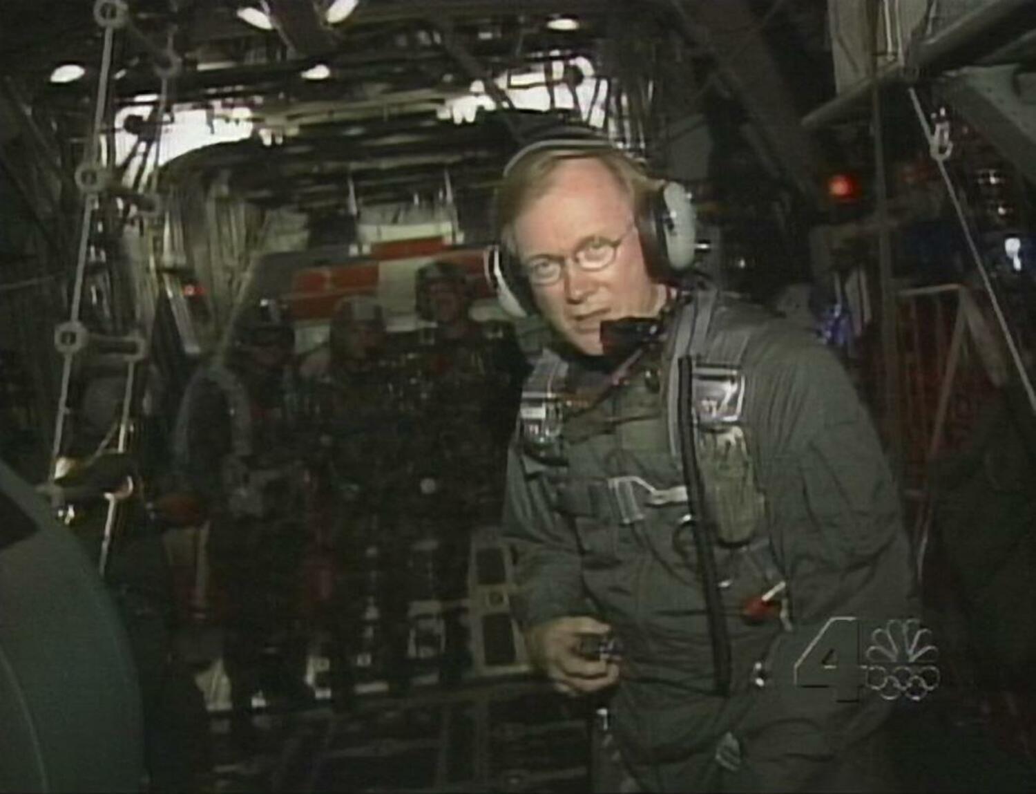 Chuck Scarborough reporting from a C-130 out of Francis S. Gabreski Airport in Westhampton. COURTESY WNBC