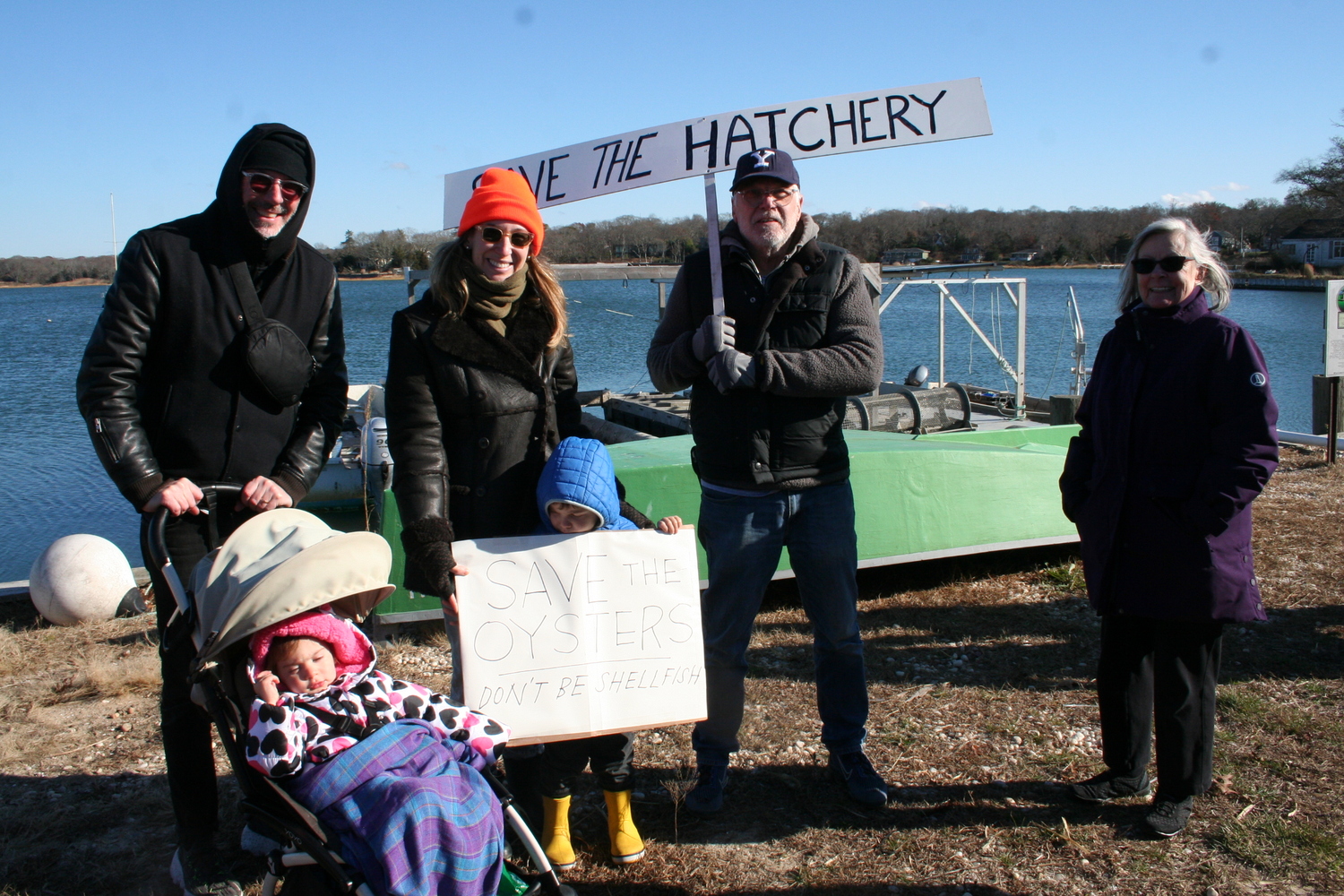 Members of the Shinnecock Nation and supporters of the Conscience Point Shellfish Hatchery staged a protest on Saturday at the historic landing site of the first English settlers of the South Fork over the Southampton History Museum, which owns the land, revoking the lease to the hatchery. TESS MAHONEY