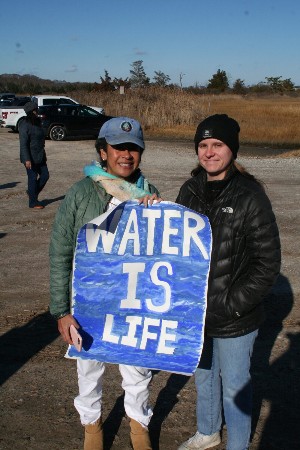 Members of the Shinnecock Nation and supporters of the Conscience Point Shellfish Hatchery staged a protest on Saturday at the historic landing site of the first English settlers of the South Fork over the Southampton History Museum, which owns the land, revoking the lease to the hatchery. TESS MAHONEY