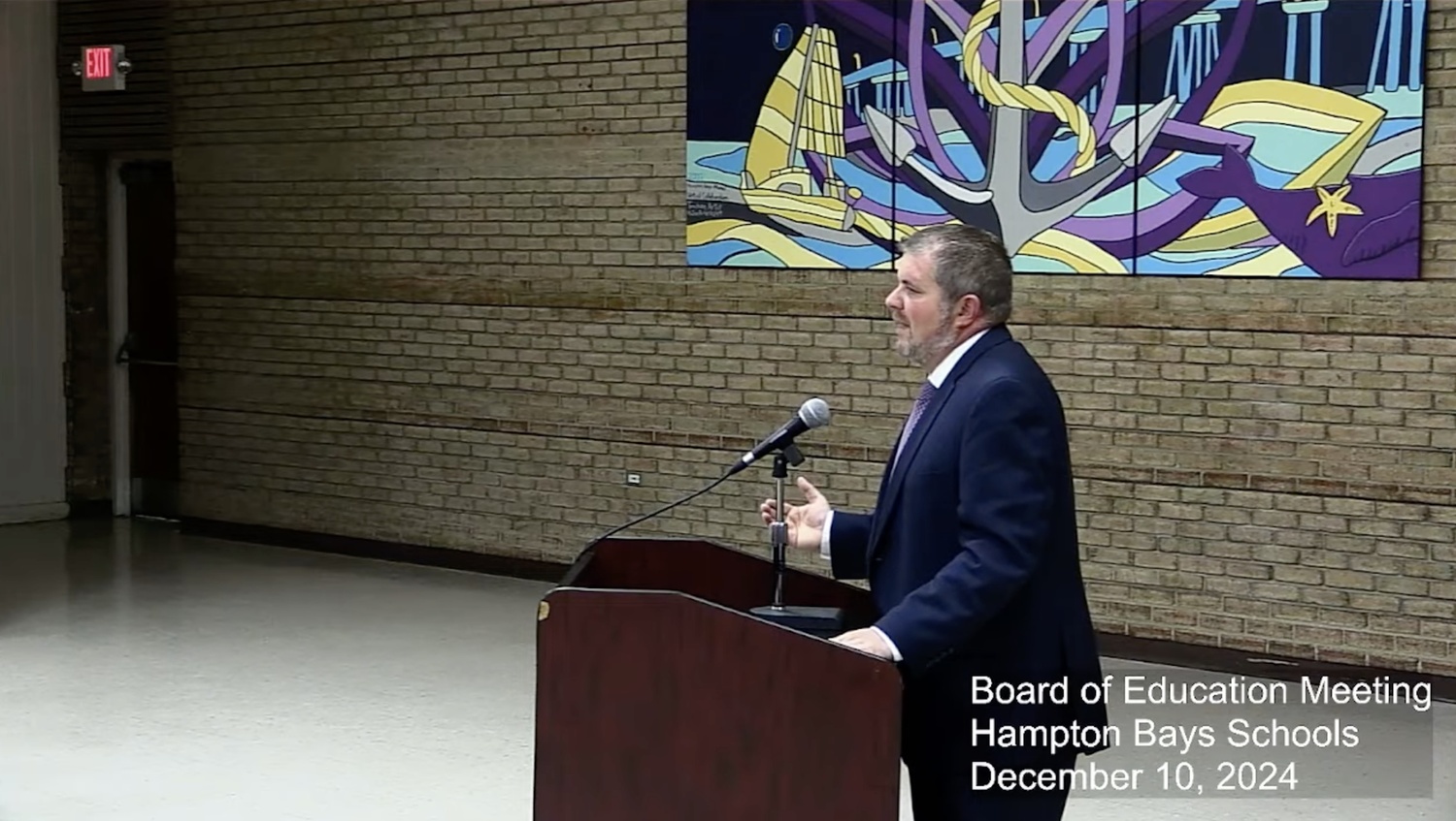 Hampton Bays Executive Director for Educational Services and School Safety Eric Ferraro discuses Handle With Care protocol during the December 10 board of education meeting.