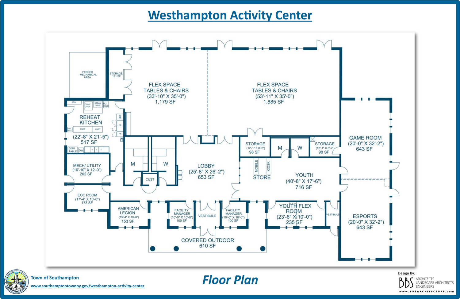 The preliminary plans for the new Westhampton community center being designed by the town show a 9,000 square foot building split between senior citizen services and youth services. The building would cost about $8 million to construct as currently designed.