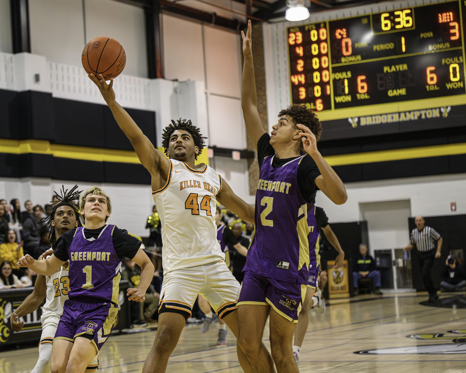 Bridgehampton sophomore Jordan Harding scored a game-high 18 points on what was his 16th birthday on Friday.  MARIANNE BARNETT