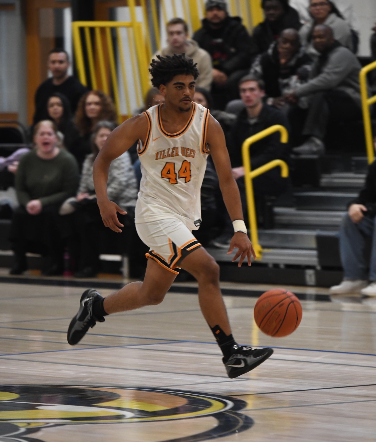 Bridgehampton sophomore Jordan Harding brings the ball down the court.   DOUG KUNTZ