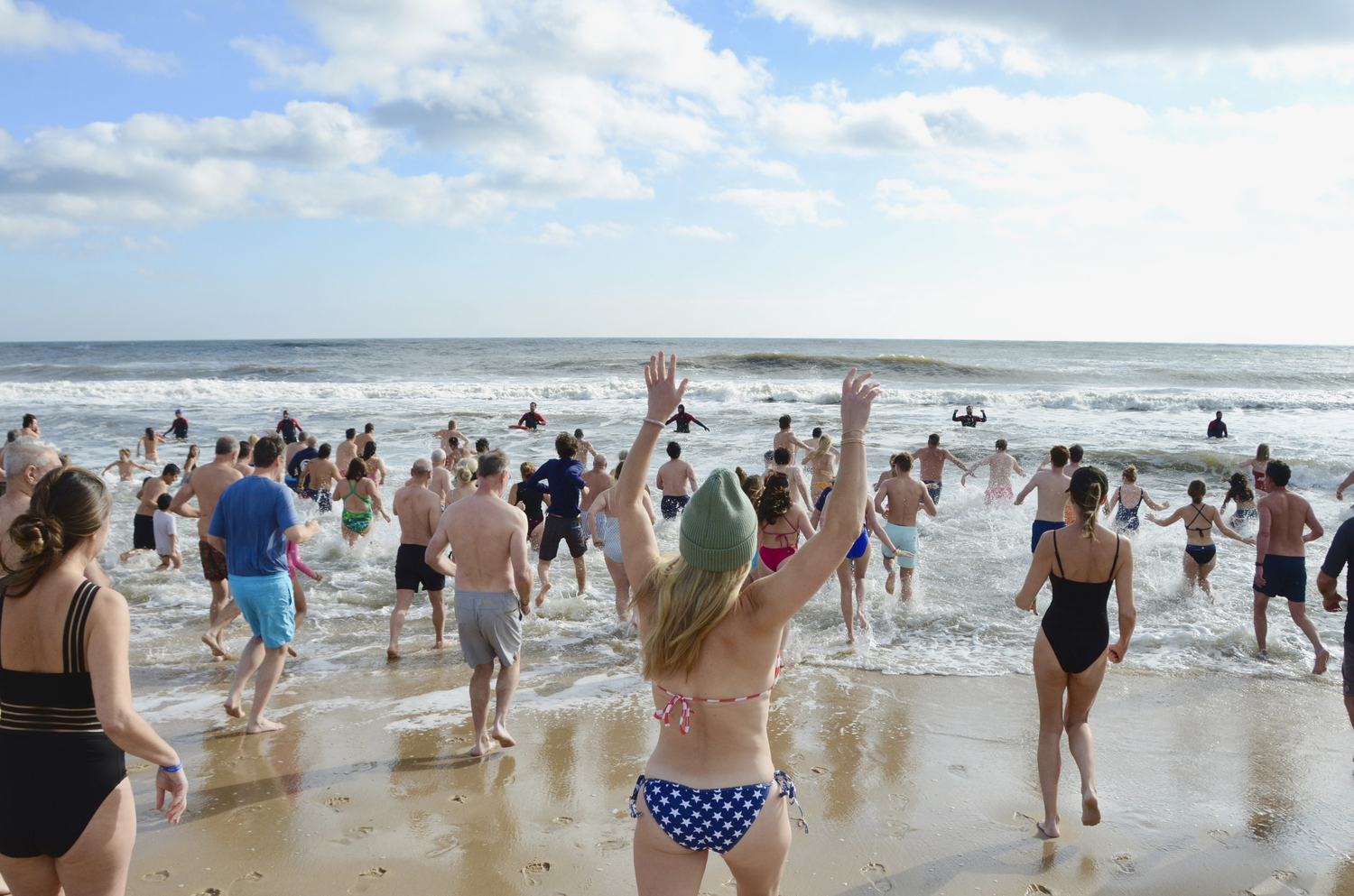 Brave souls taking the plunge on New Year's Day.  KYRIL BROMLEY