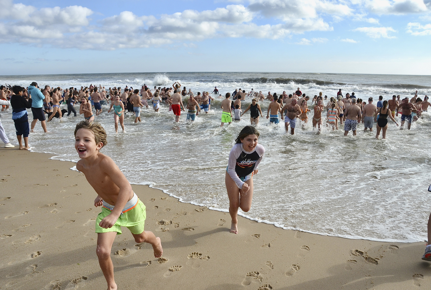 Brave souls taking the plunge on New Year's Day.  KYRIL BROMLEY