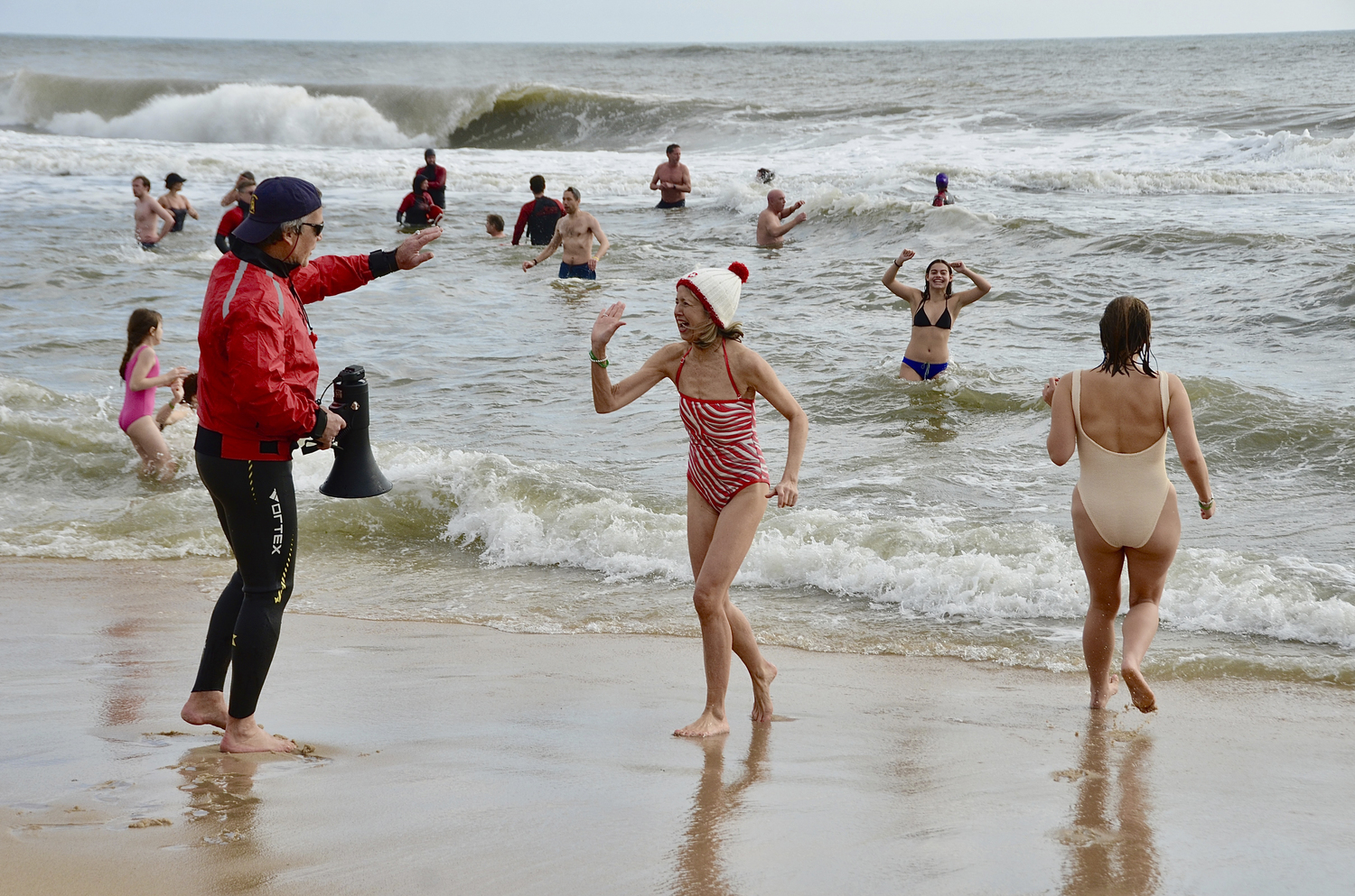 Brave souls taking the plunge on New Year's Day.  KYRIL BROMLEY