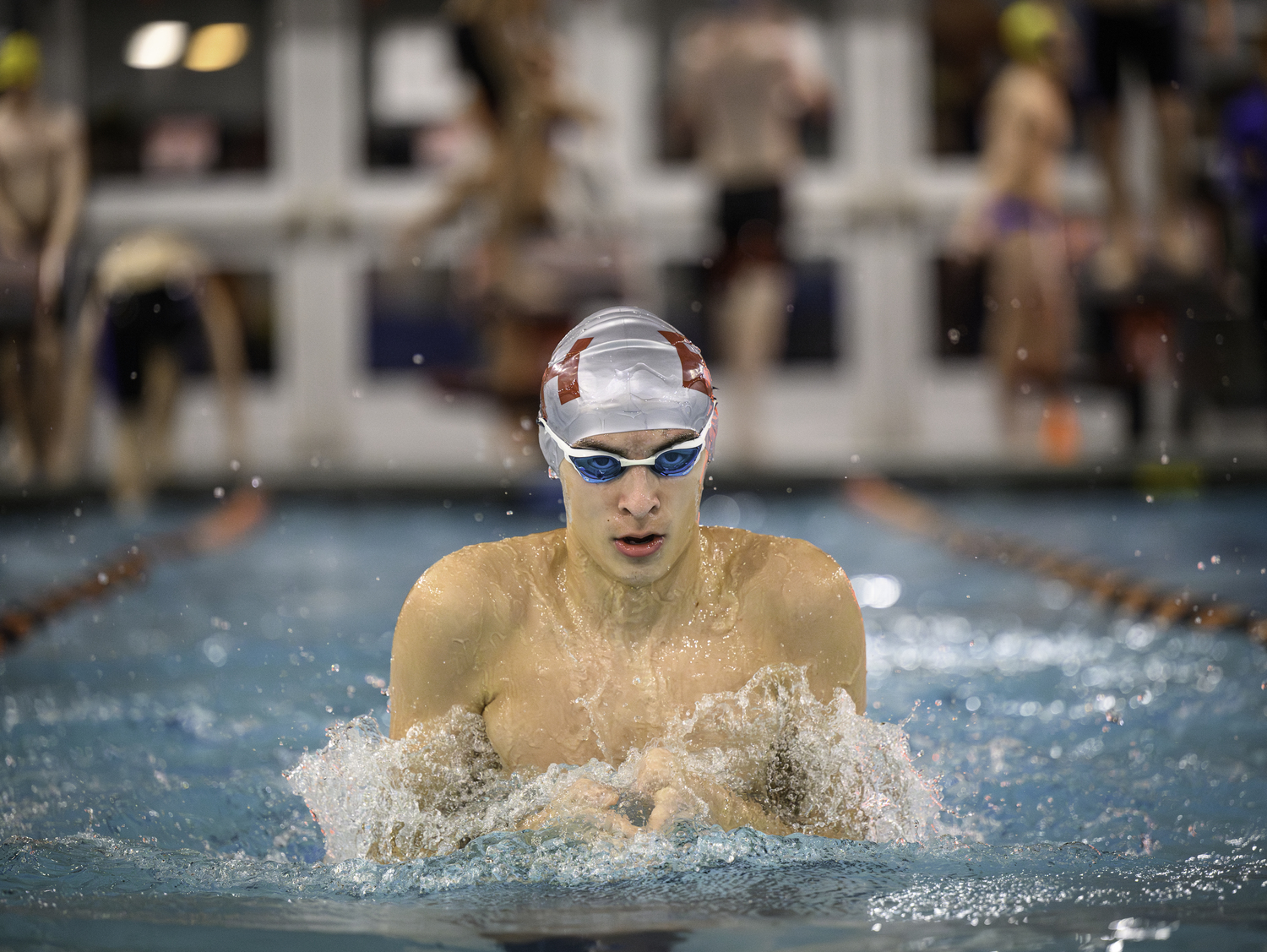 Pierson sophomore Nick Chavez races to a second-place finish in the 100-yard butterfly. MARIANNE BARNETT