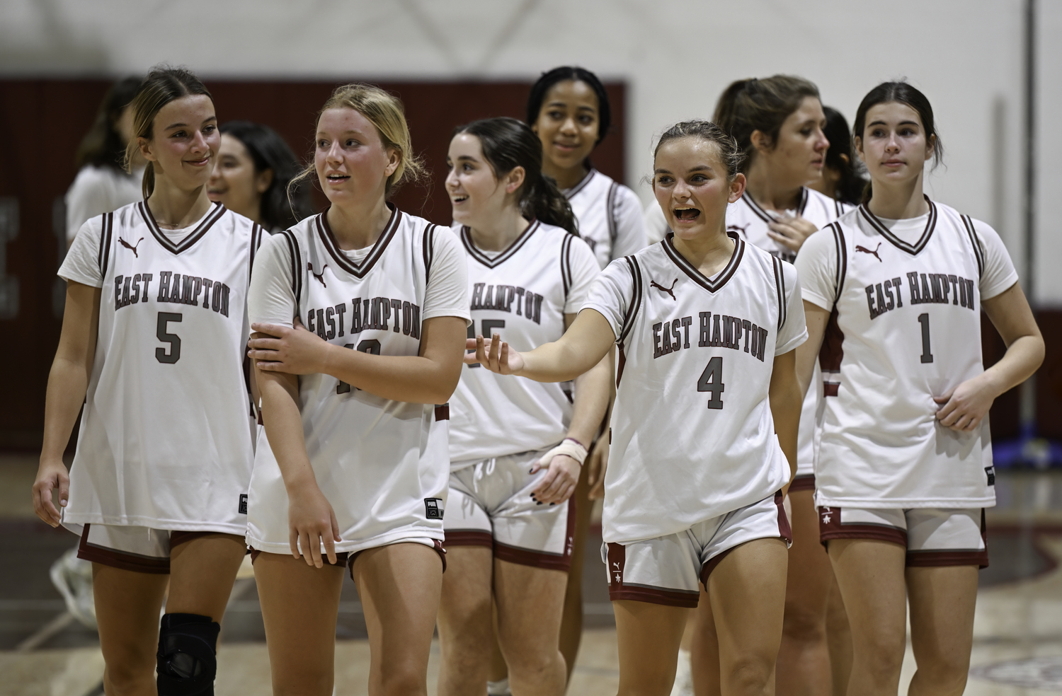 The East Hampton girls basketball is happy after its 33-24 victory over Greenport/Southold on Thursday, January 23, ended a five-game losing streak.   MARIANNE BARNETT