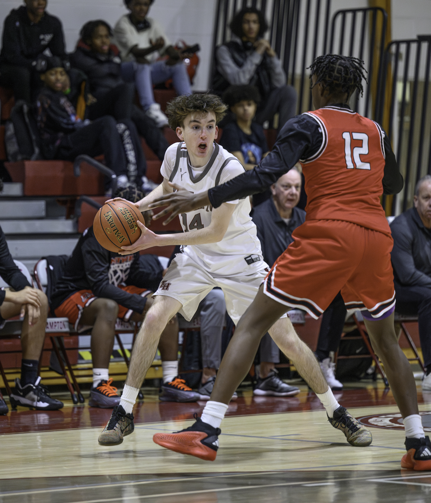 East Hampton junior guard Jack Mooney looks for a teammate to pass to.   MARIANNE BARNETT