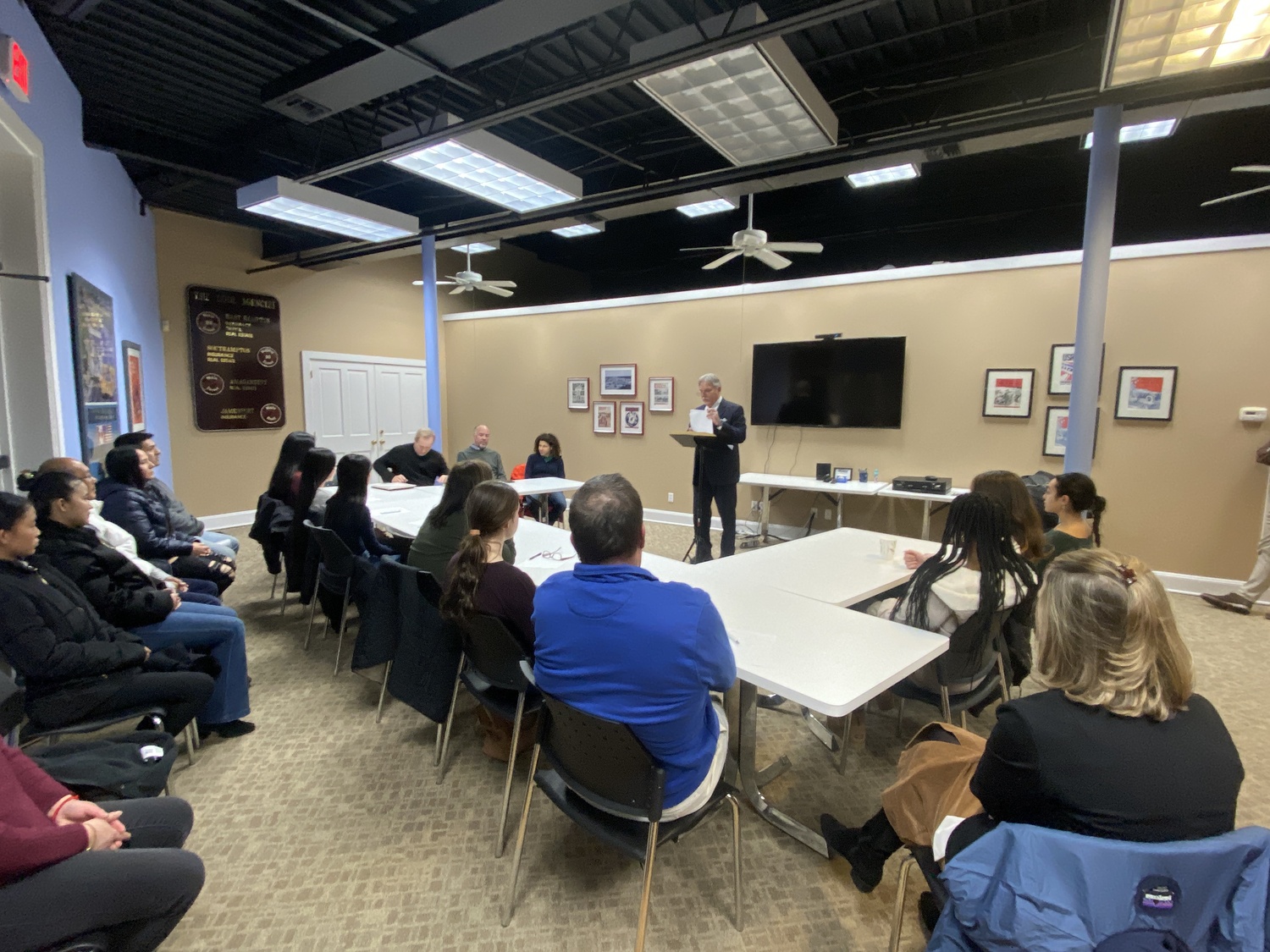 Christopher Kelley, the East Hampton Level Playing Field Foundation president, spoke to the Foundation's scholarship recipients on Monday. CHRISTOPHER WALSH