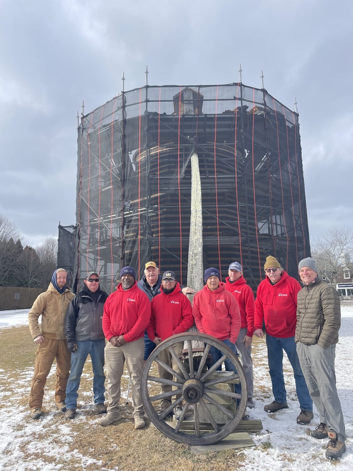 The team working on the Water Mill Windmill restoration. CAILIN RILEY