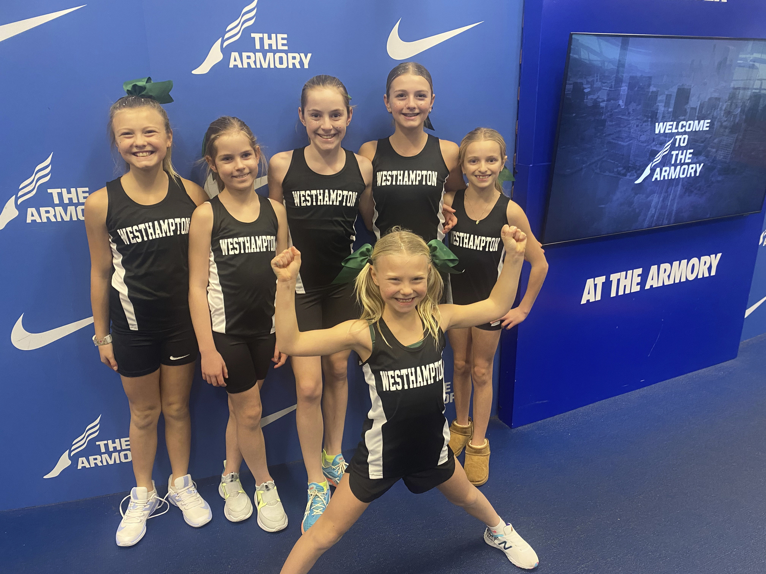 For the second year in a row, Westhampton Beach brought a group of youth track athletes which included Finley, Riley and Shay Magner, Emilia and Aila Sohn and Frankie DiBiaso.   COURTESY JOHN BROICH