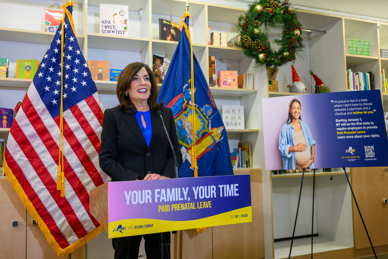 Governor Kathy Hochul kicks off a statewide campaign to raise awareness of New York’s first-in-the-nation paid prenatal leave policy, effective January 1. SUSAN WATTS/OFFICE OF GOVERNOR KATHY HOCHUL