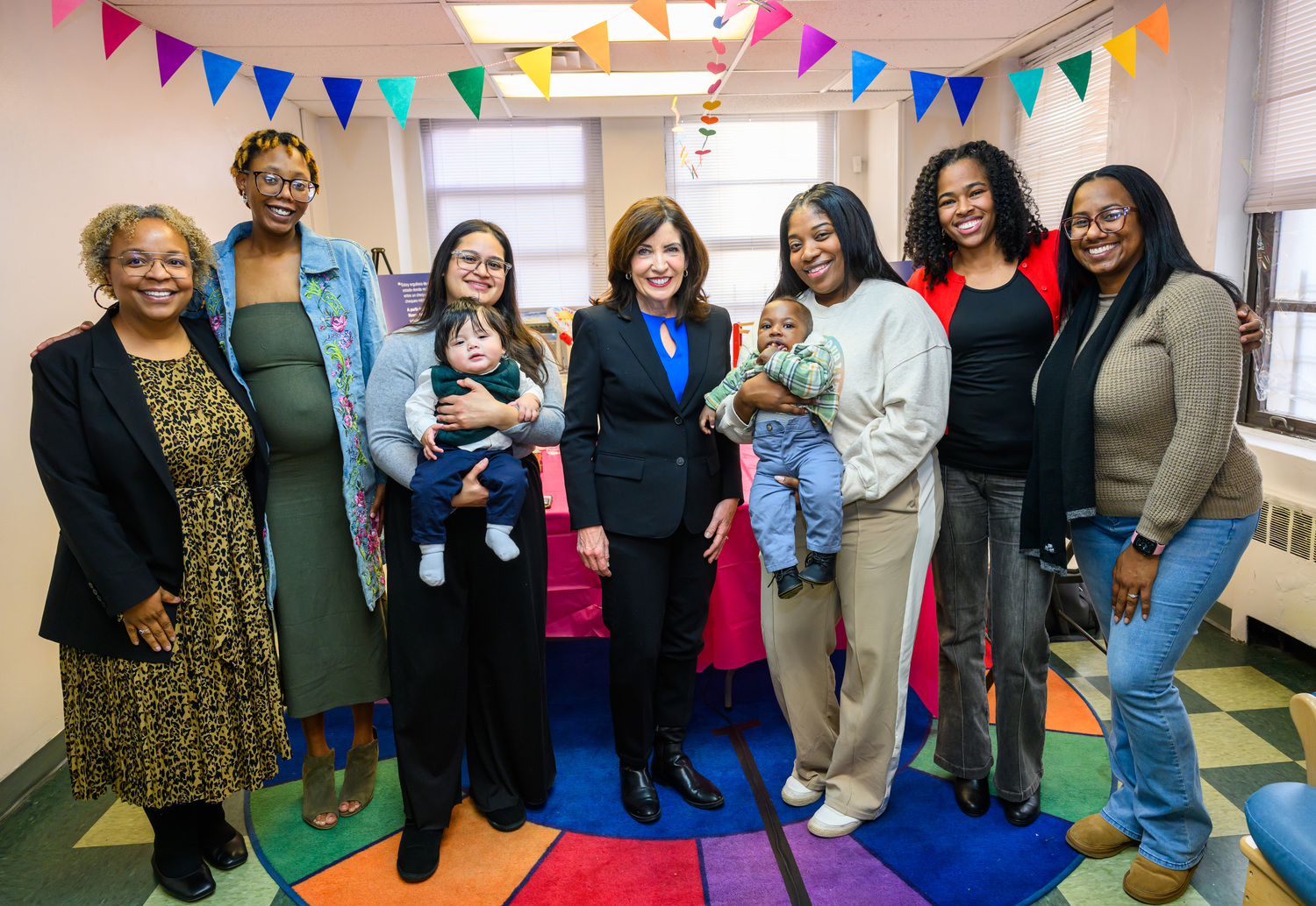 Governor Kathy Hochul meets with moms and some of their children for a roundtable about New York’s first-in-the-nation paid prenatal leave policy, which took effect on January 1. SUSAN WATTS/OFFICE OF GOVERNOR KATHY HOCHUL