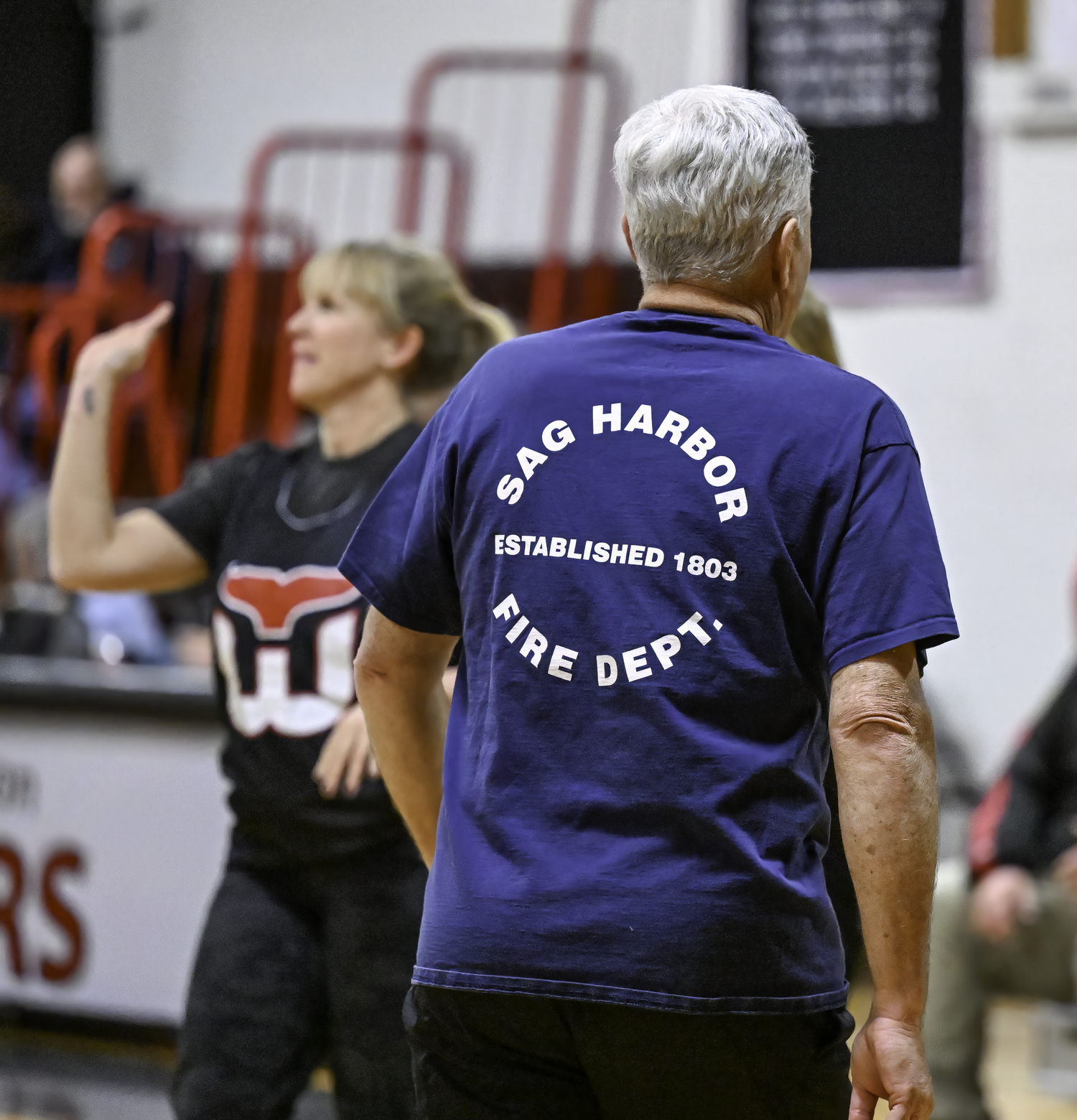 Sag Harbor First Responders and Teachers played their annual game against one another prior to the Pierson/Bridgehampton varsity girls basketball game on Thursday, January 23.   MARIANNE BARNETT