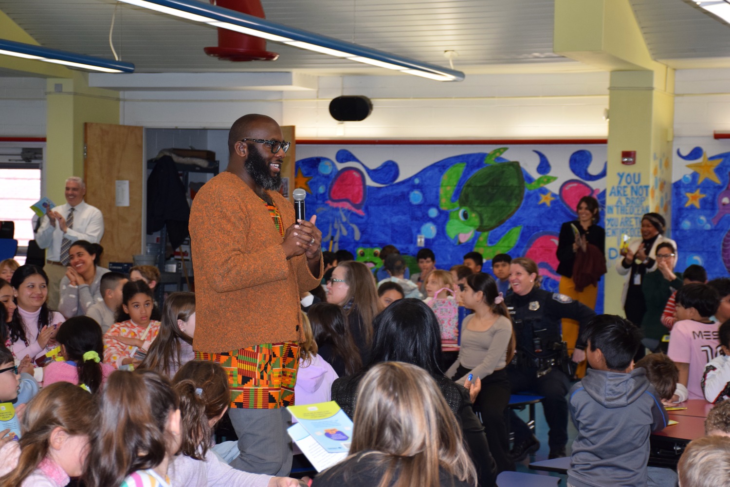 In marking Martin Luther King Jr. Day, the Southampton School District hosted award-winning author Christopher Stewart, who wrote the “Becoming Ari” series. COURTESY SOUTHAMPTON SCHOOL DISTRICT