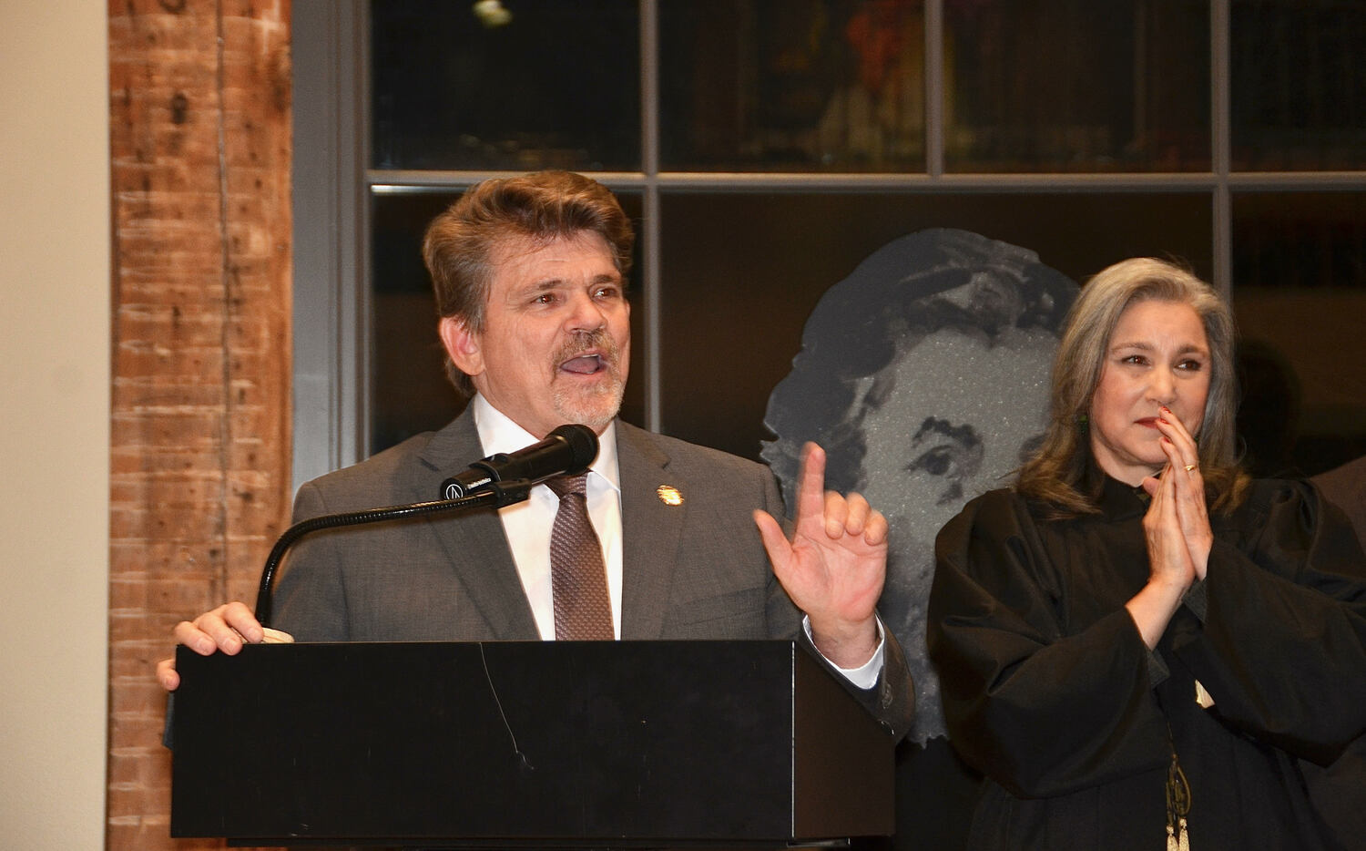 Assemblyman Tommy John Schiavoni thanks his supporters after being sworn in at a ceremony at The Church in Sag Harbor on Friday. KYRIL BROMLEY