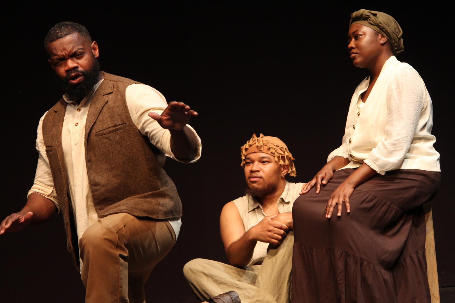 “Underground: Hear the Sound of Freedom” creators and cast members at the 2024 New York Theater Festival awards ceremony, where the production won two award. Seated, from left, writer, producer and director Akil DuPont with actor and co-producer Travis Pratt. Standing, actor Julius Hollingworth, actor Monet Dunham, music director Jameel McKanstry, actor Mattie Parker and actor Stephanie Adumatioge. COURTESY AKIL DUPONT