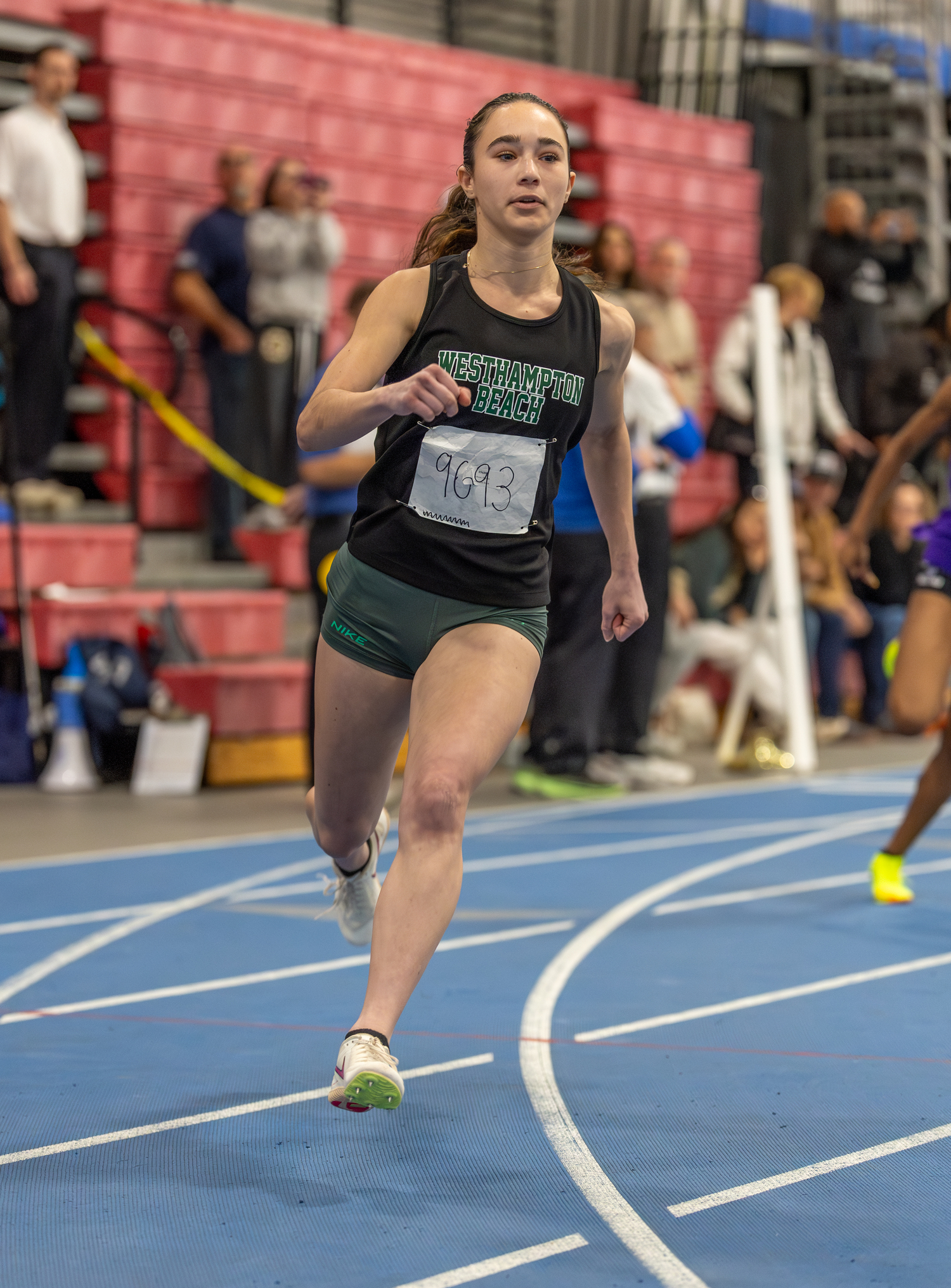 Halle Geller ran in both the 55- and 300-meter dashes at the League IV Championships.   RON ESPOSITO