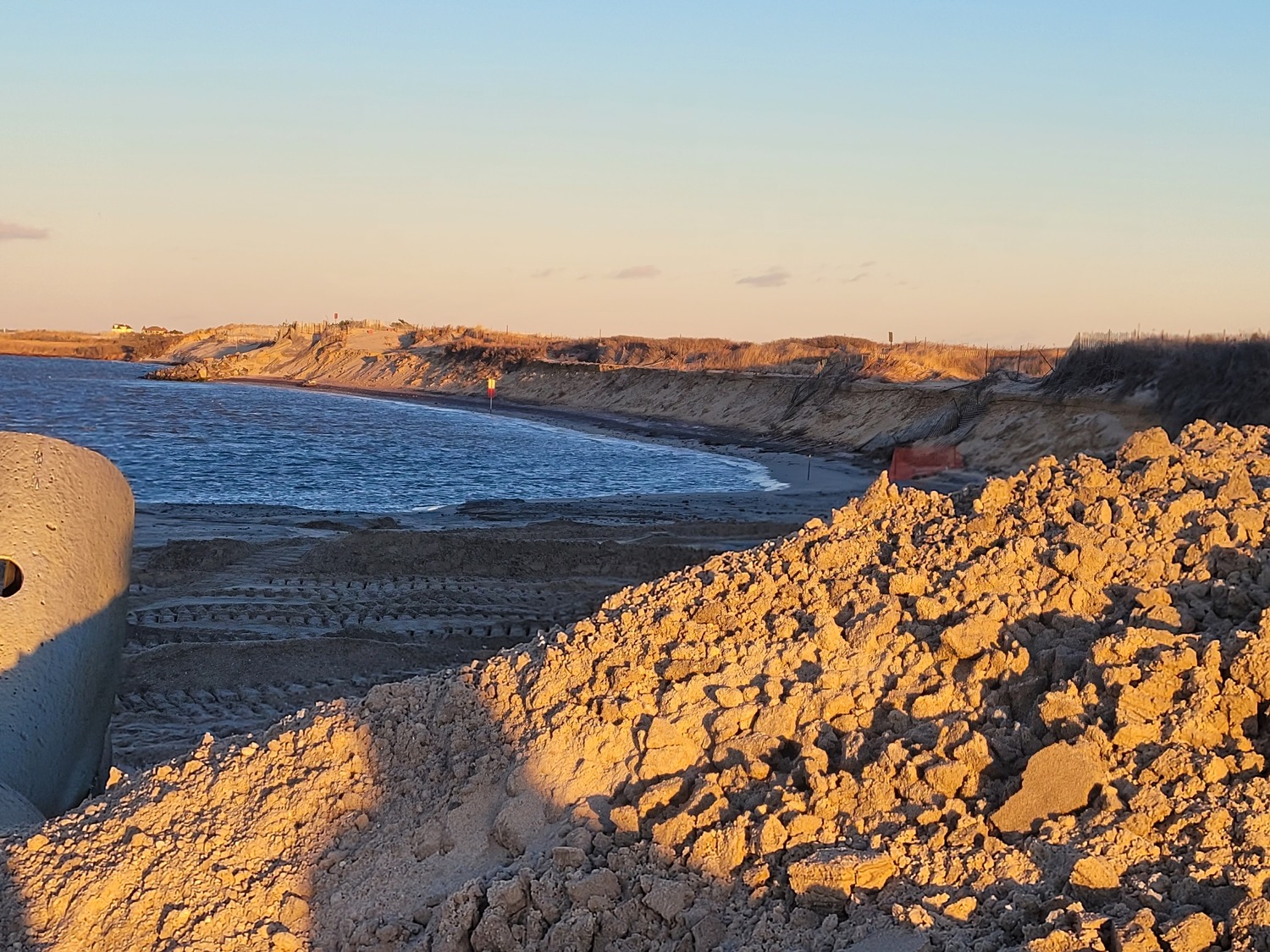 Dredging crews will rebuild the bay side shoreline of Cupsogue Beach over the next month then shift to working on nourishing ocean beaches in Westhampton and West Hampton Dunes in February. ARAM TERCHUNIAN