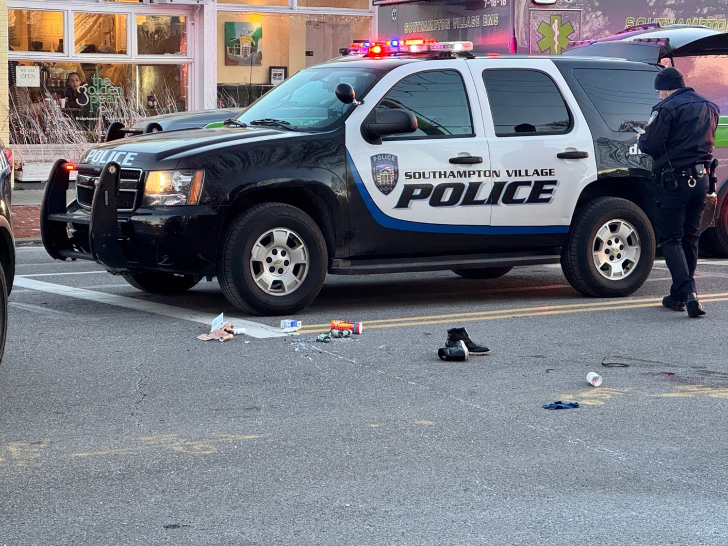 A pedestrian was struck be a car at the corner of Main Street and Nugent Street in Southampton Village on Tuesday. MICHAEL WRIGHT