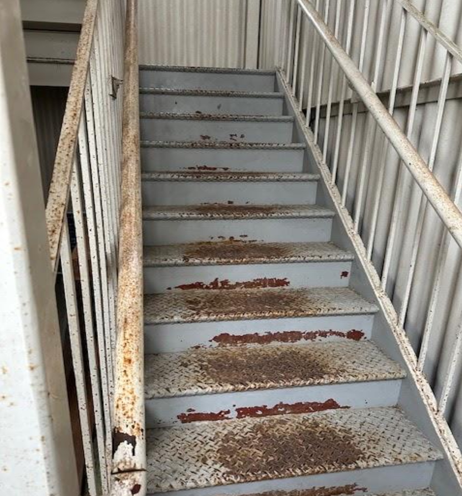 A rusted emergency stairwell inside East Hampton Middle School. EAST HAMPTON SCHOOL DISTRICT