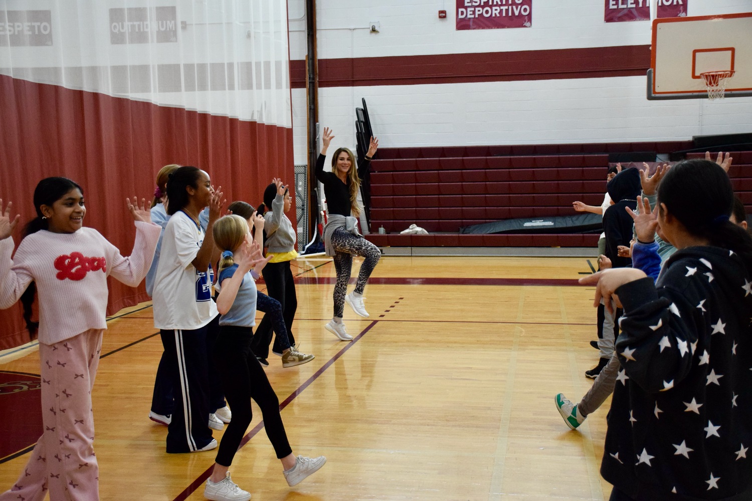 Southampton Intermediate School students have been participating in Zumba fitness during their physical education classes through the instruction of guest Zumba instructor Sabrina Manglaviti. As part of the activity, students are being introduced
to a variety of international rhythms and movements while familiarizing themselves with another form of physical activity where they can express themselves and de-stress.
Manglaviti, who is working toward her master’s in physical education, has been teaching Zumba at the intermediate school for the past 11 years. “Zumba helps students to feel confident and have fun,” she said. COURTESY SOUTHAMPTON SCHOOL DISTRICT