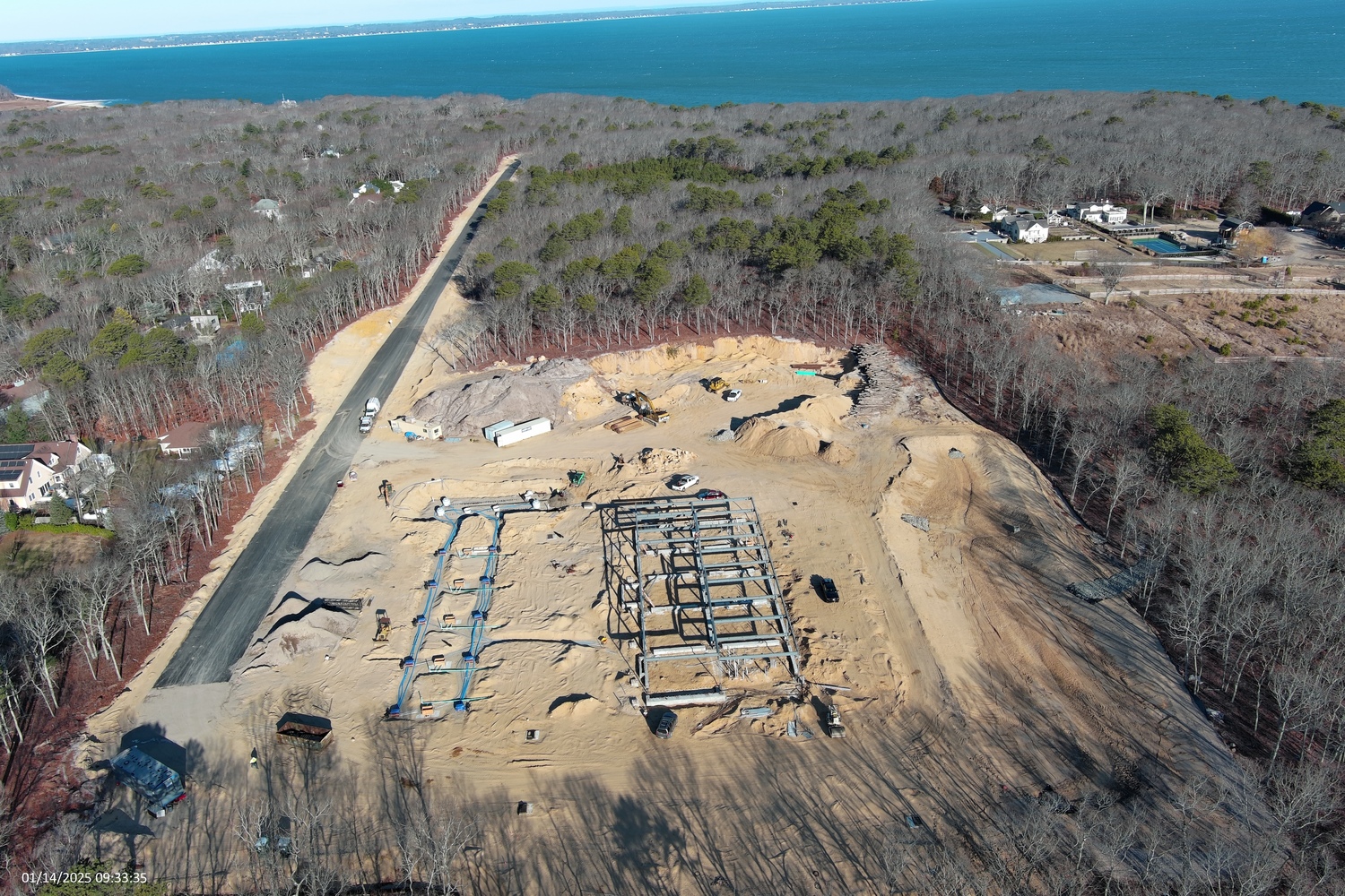 Construction crews began erecting the steel framing of the building at the Shinnecock Nation's gas station and travel plaza in Hampton Bays.