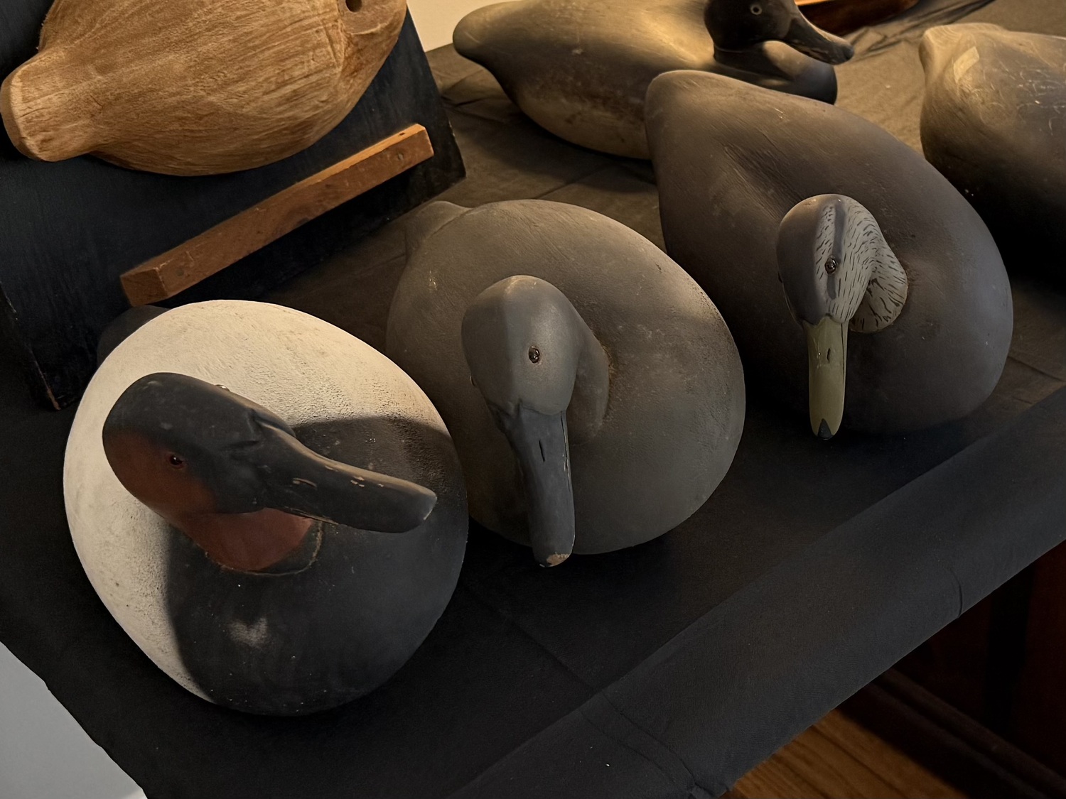 Canvasbacks and blackduck by Wildfowler Decoys, which made in Quogue in the late 1950s and early 1960s.