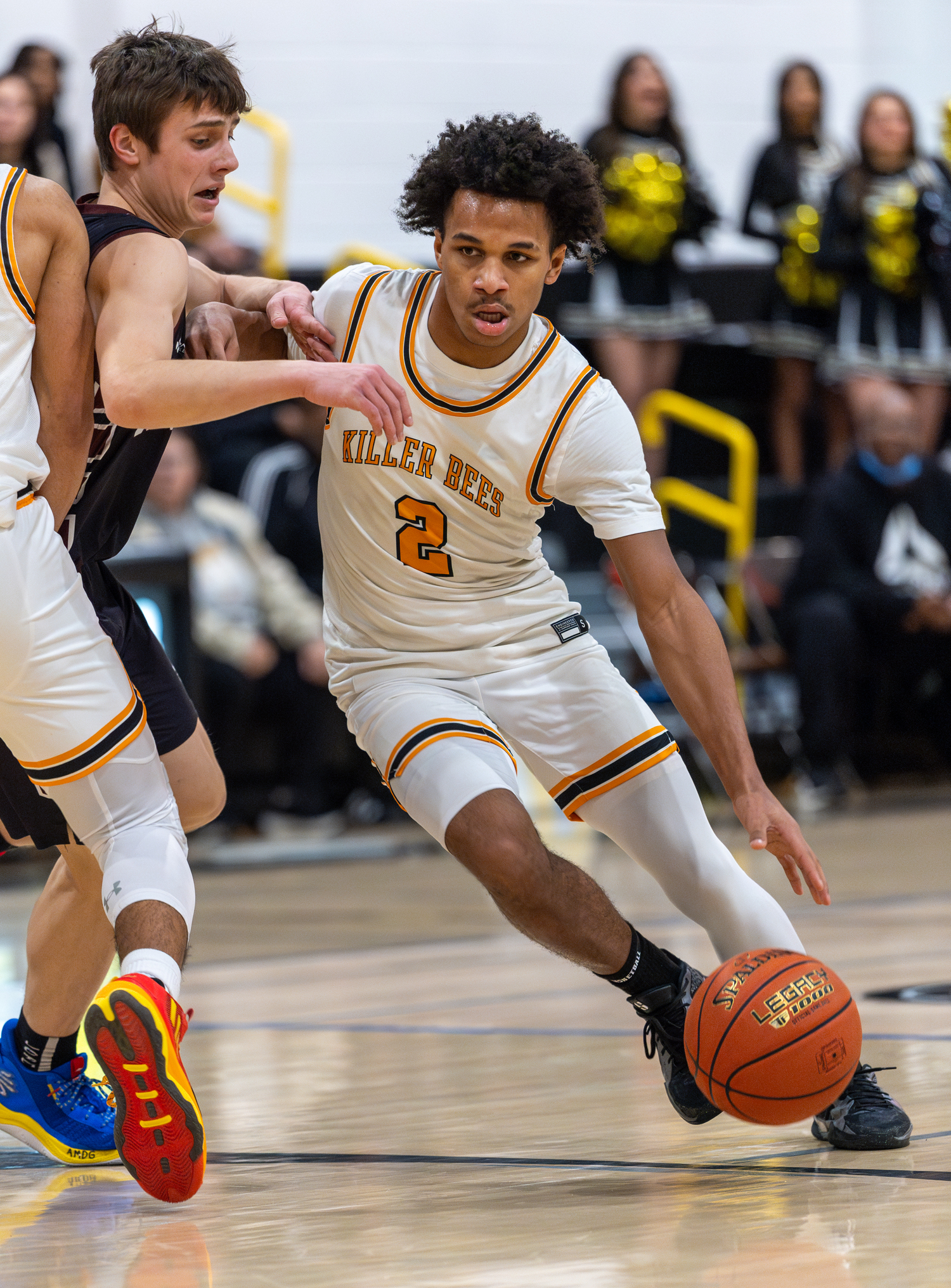 Bridgehampton junior Jai Feaster uses a pick set by sophomore teammate Xavier Johnson.   RON ESPOSITO