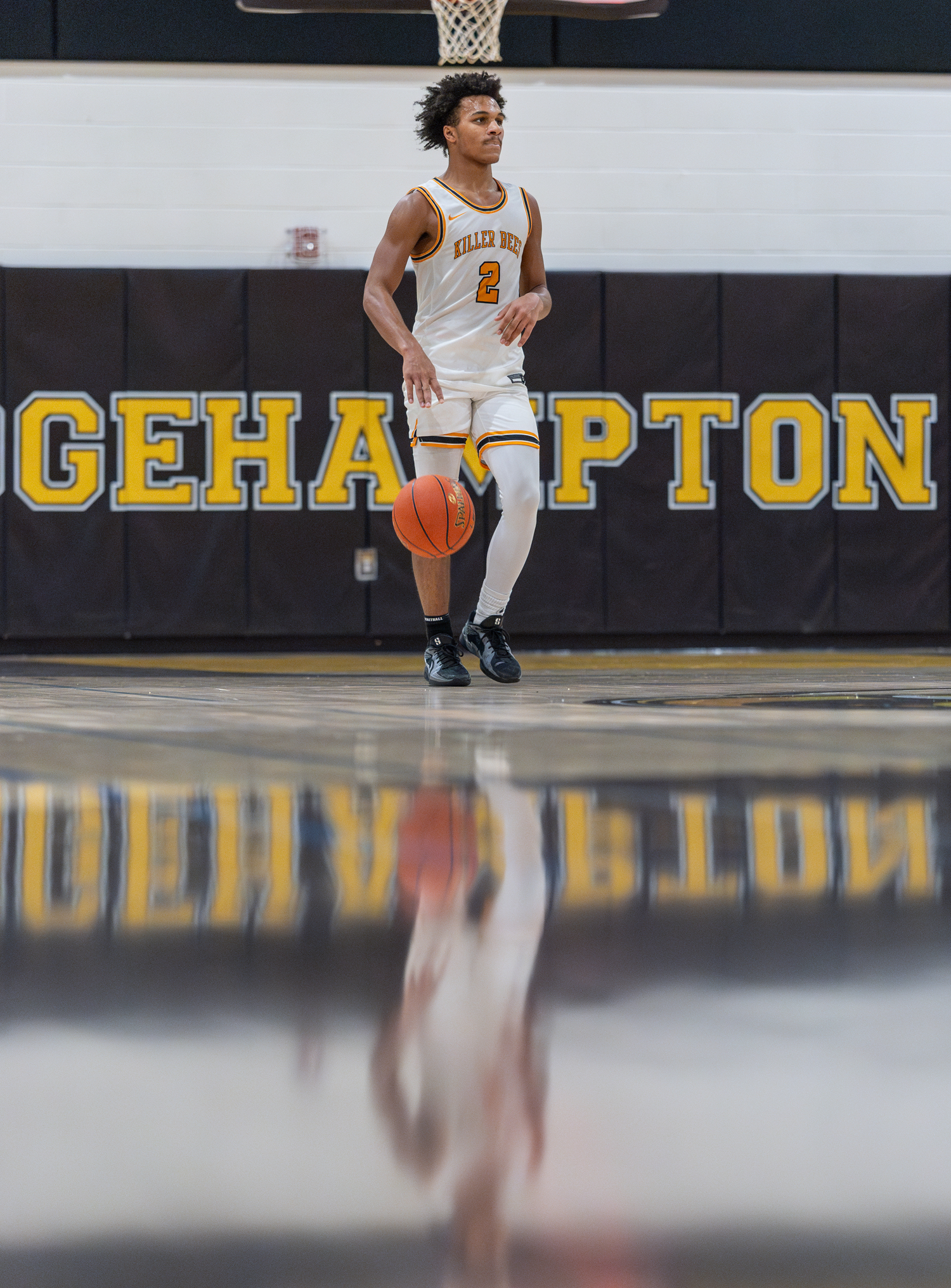 Bridgehampton junior Jai Feaster brings the ball up the court.  RON ESPOSITO