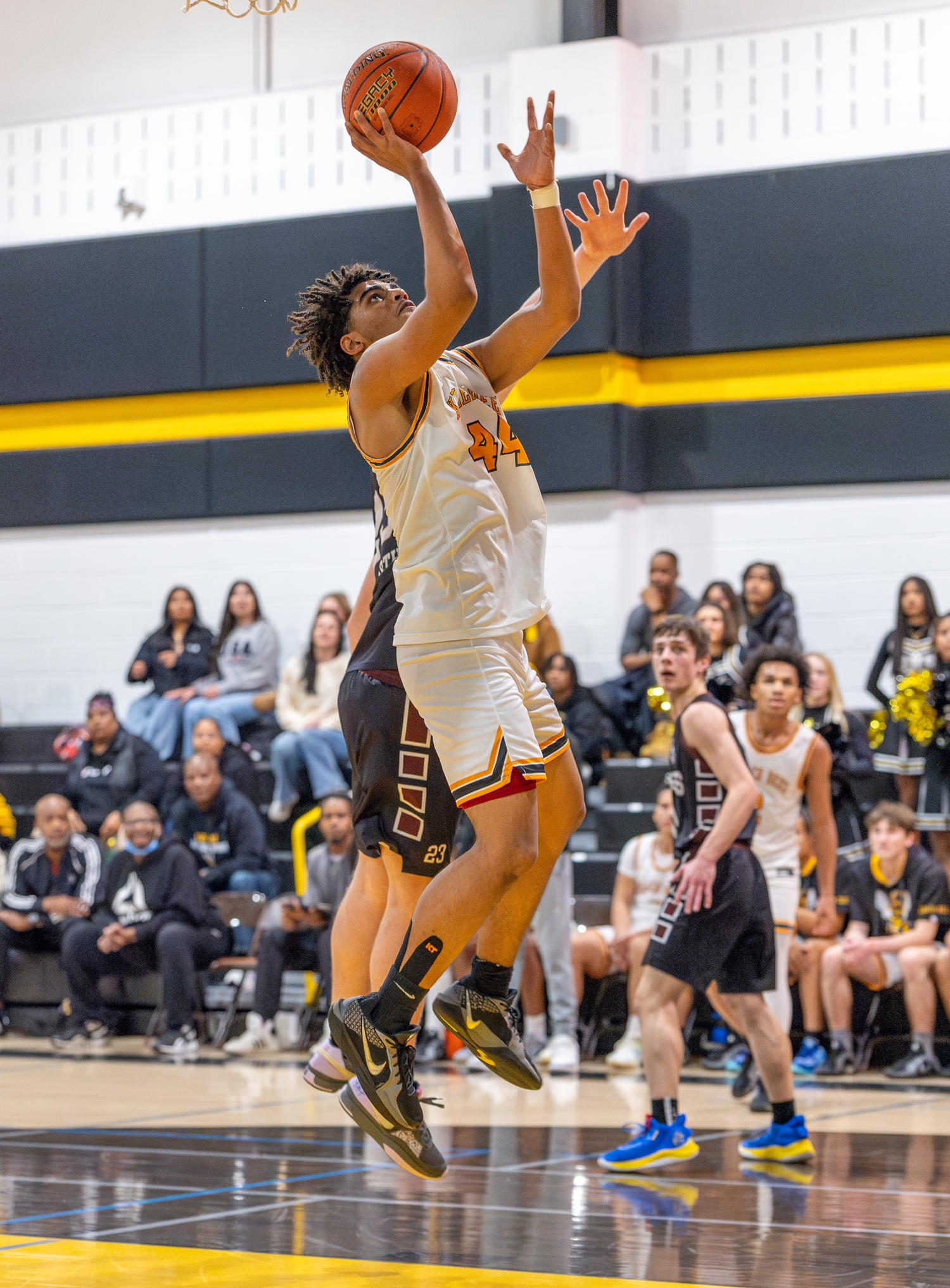 Bridgehampton sophomore Jordan Harding goes up for two of his 10 points.  RON ESPOSITO