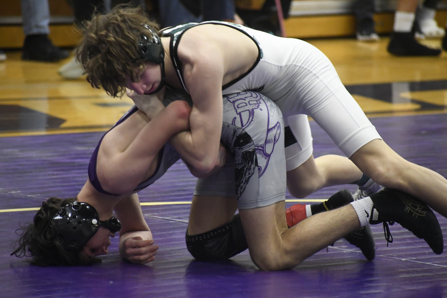 Dylan Blenk has an arm bar in on Islip's Nico Fallacaro in their league finals match on Saturday.  DREW BUDD