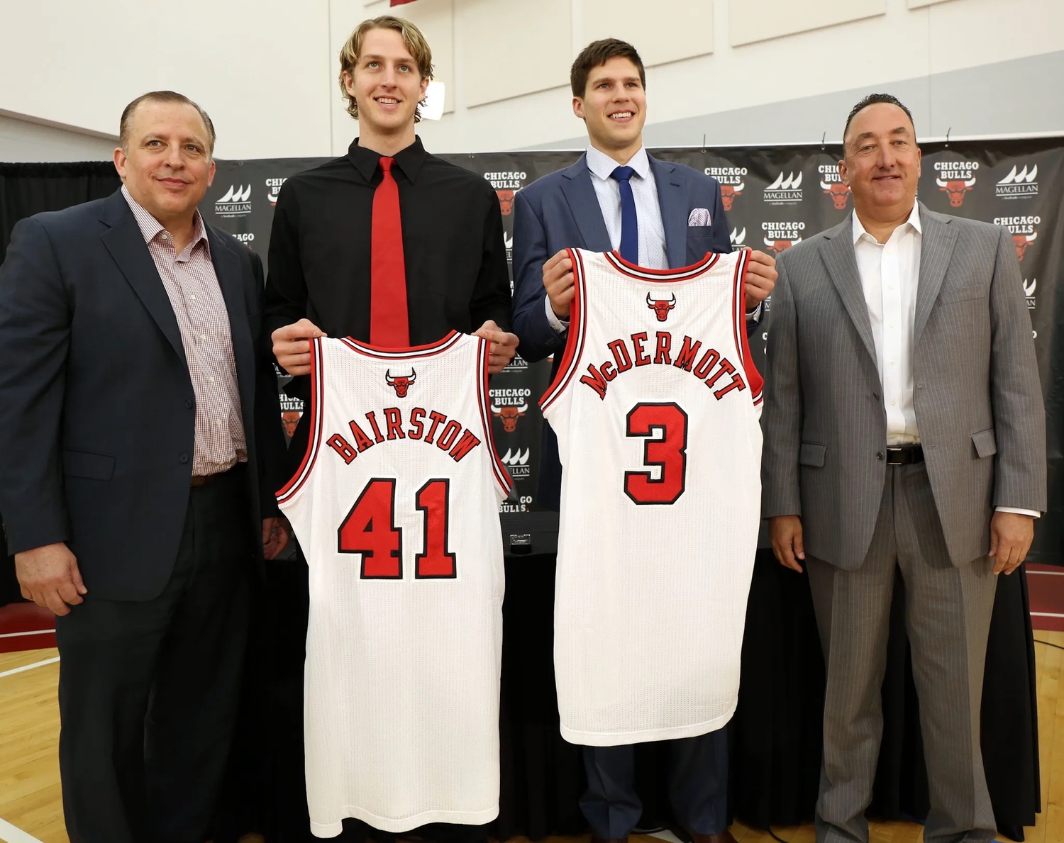 Cam Bairstow, second from left, a partner at RISE Sports Management, was a second round pick by the Chicago Bulls in the 2014 NBA draft. COURTESY ALEC SMALL