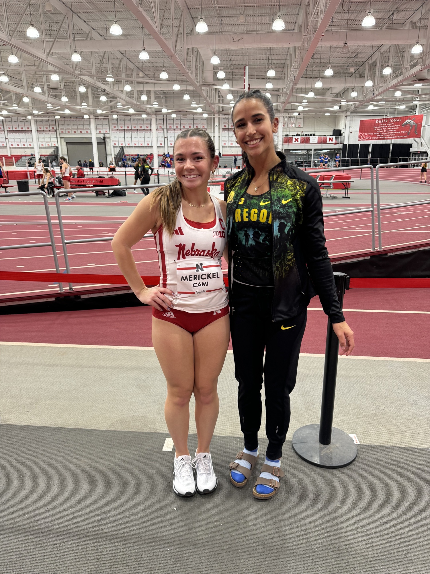 Alec Small's clients Cami Merickel and Isabella Nilsen met at the 2025 Graduate Classic track and field event at the University of Nebraska in January. COURTESY ALEC SMALL